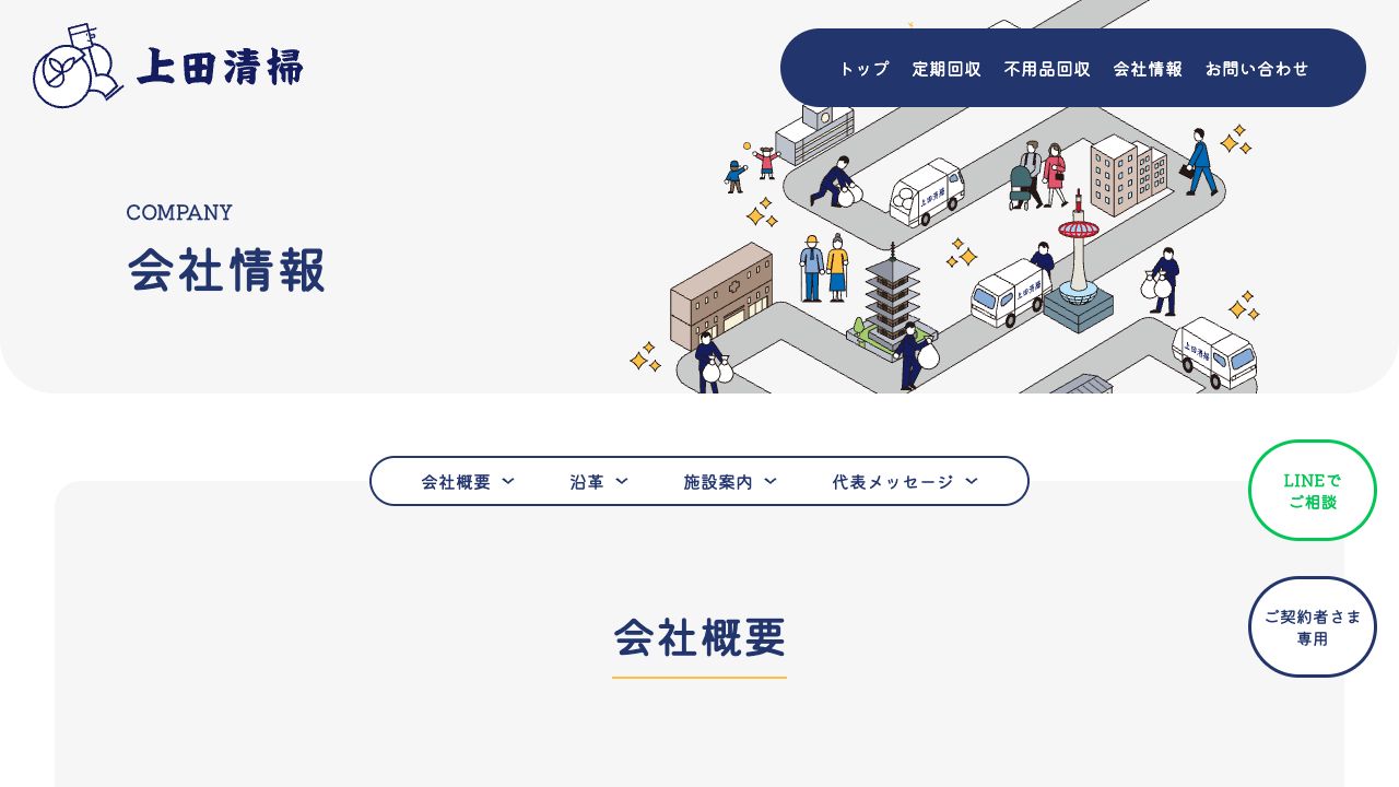 上田清掃株式会社の会社・サービス情報ページのスクリーンショット